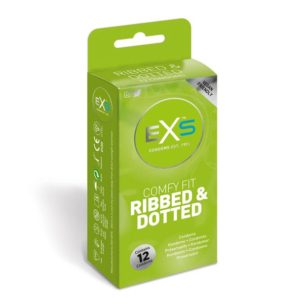 1000233x1 EXS Comfy Fit Ribbed and Dotted Condoms 12 Pack