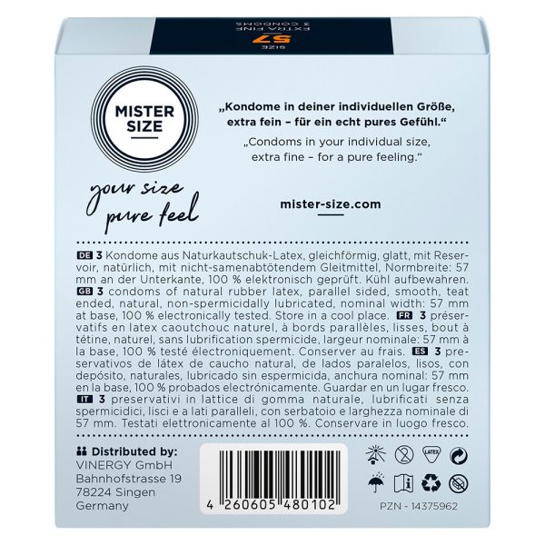 480102x2 Mister Size 57mm Your Size Pure Feel Condoms 3 Pack