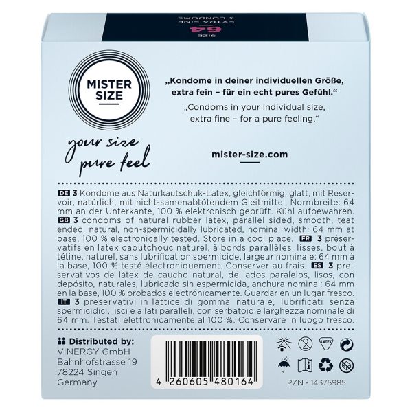 480164x2 Mister Size 64mm Your Size Pure Feel Condoms 3 Pack