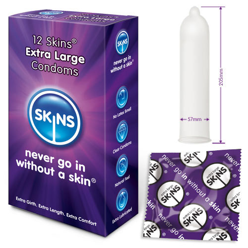 SKXL12x Skins Condoms Extra Large 12 Pack